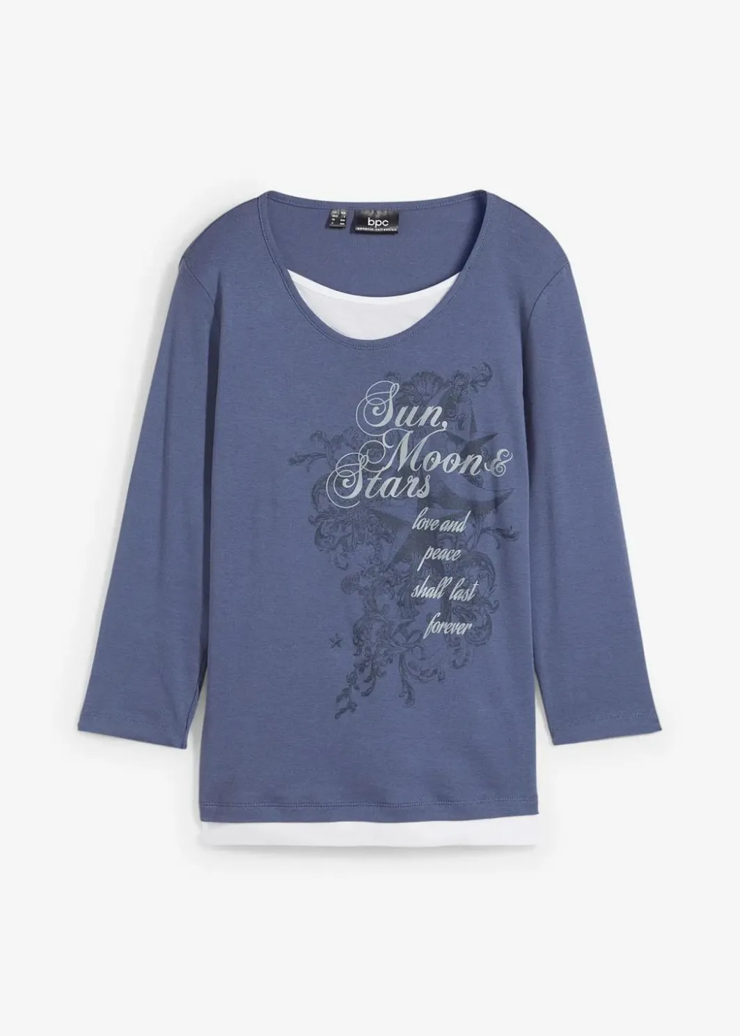 2 in 1 Baumwoll-Shirt, 3/4-Arm Damen Shirts & Tops
