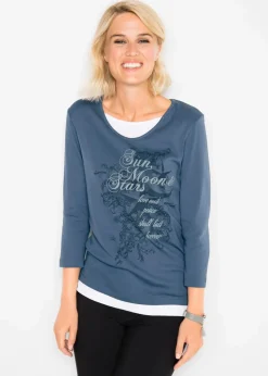 2 in 1 Baumwoll-Shirt, 3/4-Arm Damen Shirts & Tops