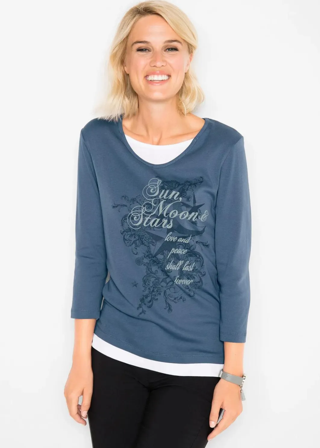 2 in 1 Baumwoll-Shirt, 3/4-Arm Damen Shirts & Tops
