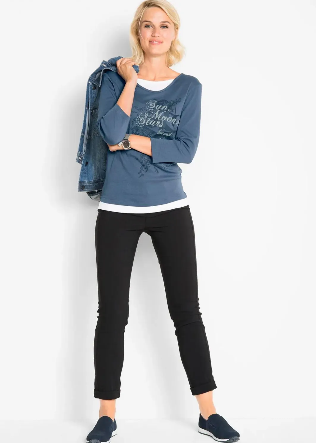 2 in 1 Baumwoll-Shirt, 3/4-Arm Damen Shirts & Tops