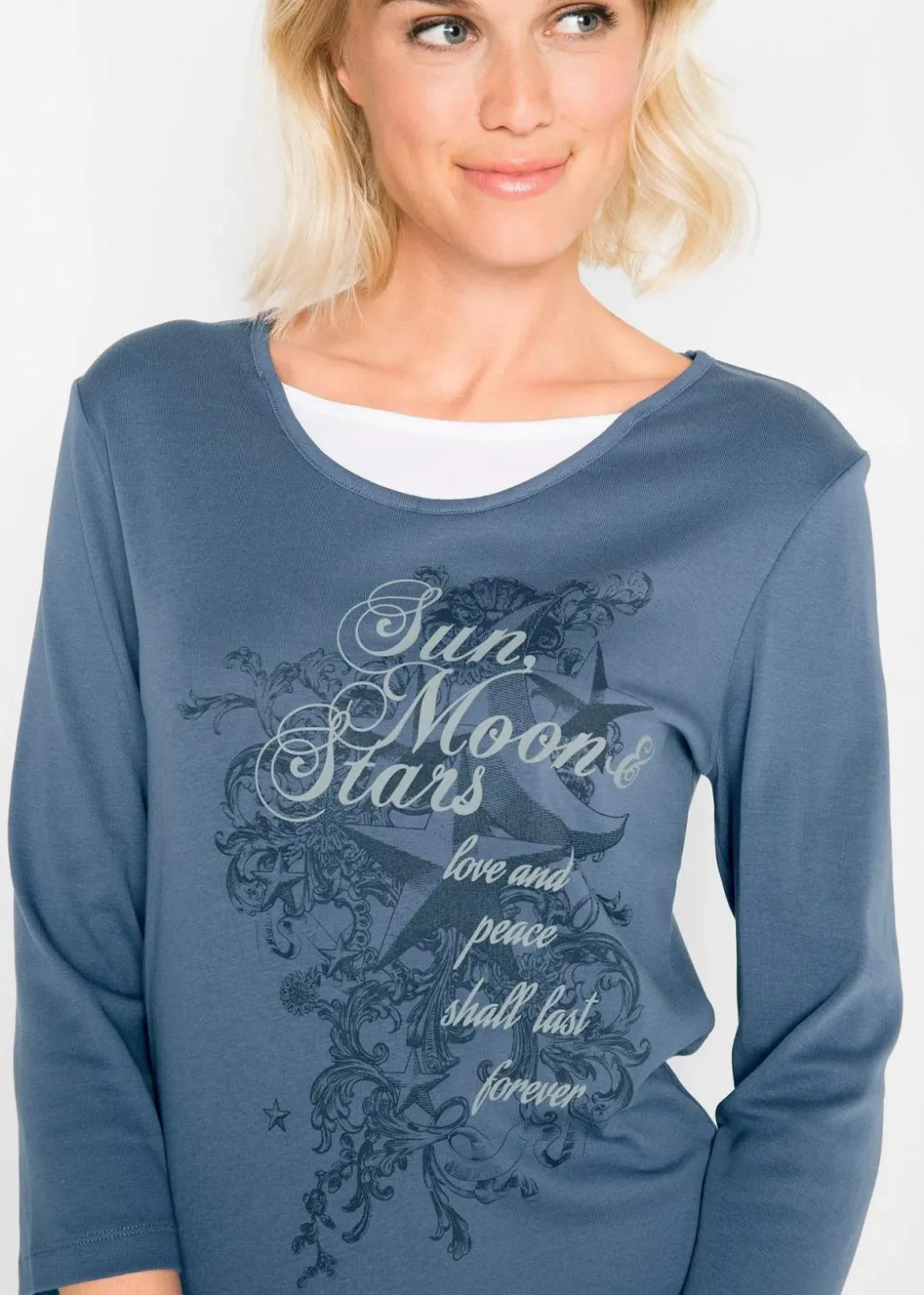 2 in 1 Baumwoll-Shirt, 3/4-Arm Damen Shirts & Tops