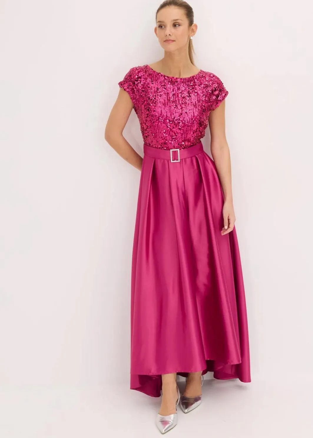 Damen bonprix Festliche Mode|Kleider|Abendkleid aus glänzendem Satin mit Pailletten