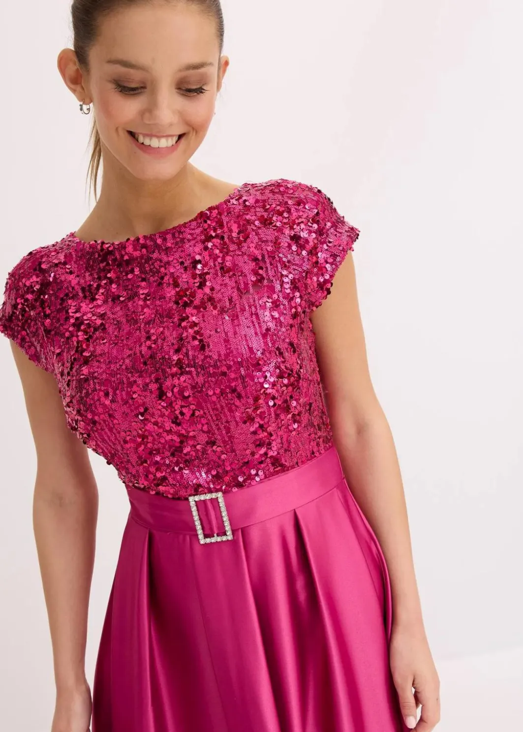 Damen bonprix Festliche Mode|Kleider|Abendkleid aus glänzendem Satin mit Pailletten