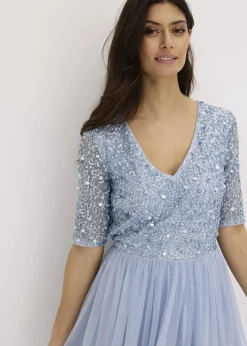 Sale Abendkleid aus zartem Tüll mit Paillettenstickerei Damen Kleider|Festliche Mode