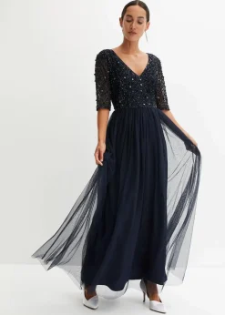 Damen bonprix Kleider|Festliche Mode|Abendkleid aus zartem Tüll mit Paillettenstickerei