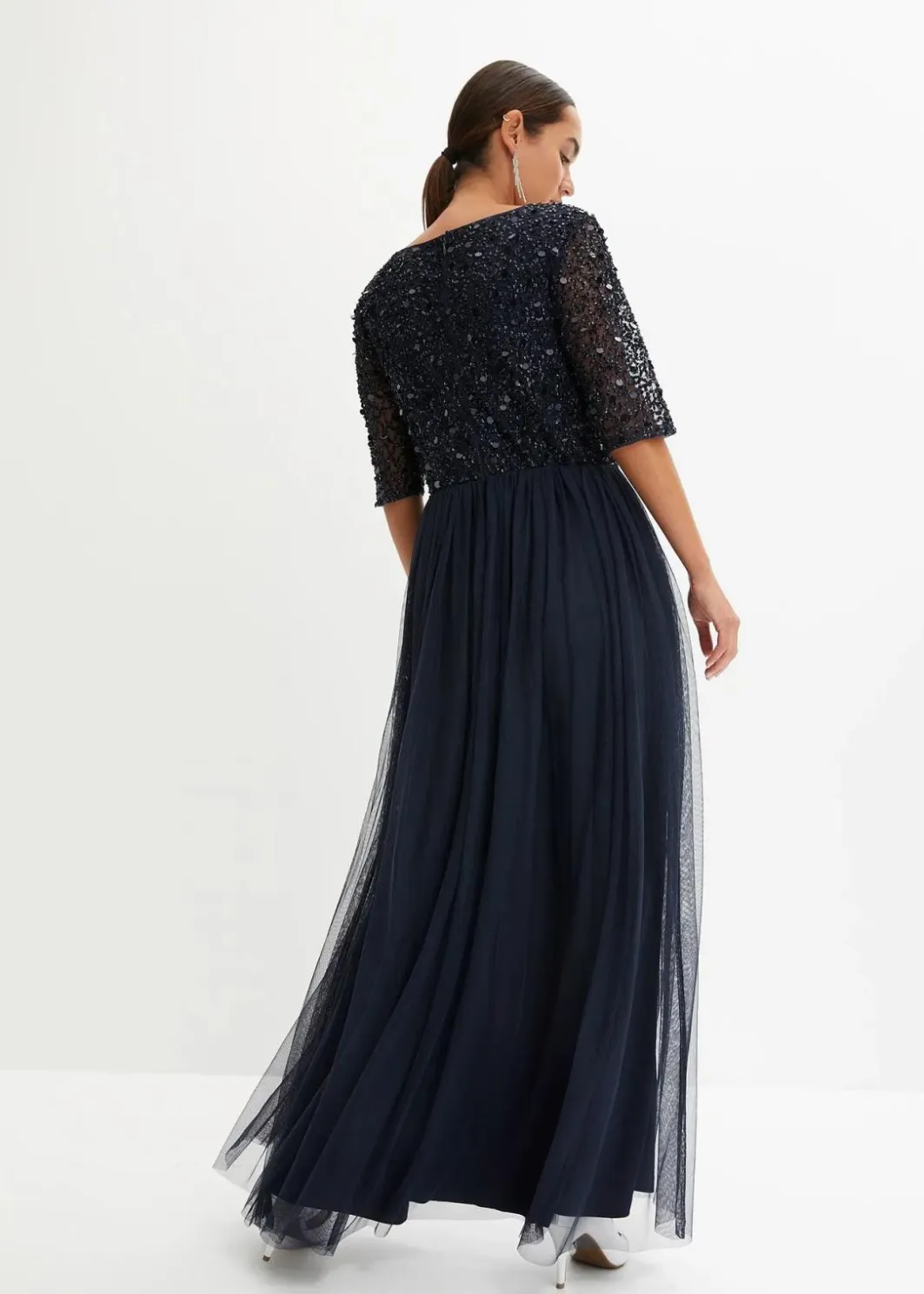 Damen bonprix Kleider|Festliche Mode|Abendkleid aus zartem Tüll mit Paillettenstickerei