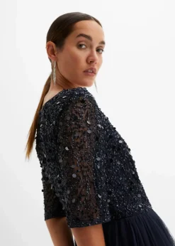 Damen bonprix Kleider|Festliche Mode|Abendkleid aus zartem Tüll mit Paillettenstickerei