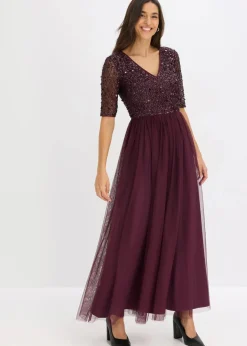 Damen bonprix Kleider|Festliche Mode|Abendkleid aus zartem Tüll mit Paillettenstickerei