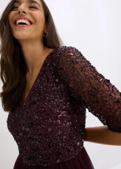 Damen bonprix Kleider|Festliche Mode|Abendkleid aus zartem Tüll mit Paillettenstickerei