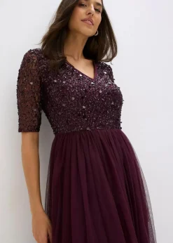 Damen bonprix Kleider|Festliche Mode|Abendkleid aus zartem Tüll mit Paillettenstickerei