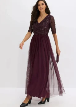 Damen bonprix Bekleidung·Pullover & Strickjacken|Kurzgrößen|Abendkleid aus zartem Tüll mit Paillettenstickerei
