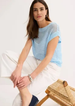 Damen bonprix Bekleidung·Umstandsmode|Bekleidung·Jeans|Ajour Pullover aus glänzendem Bändchengarn