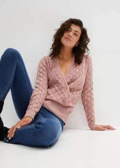 Online Ajour-Pullover in Wickeloptik Damen Bekleidung·Umstandsmode|Strickmode