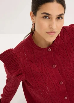 Damen bonprix Pullover & Strickjacken|Strickmode|Ajour-Strickjacke aus Baumwolle