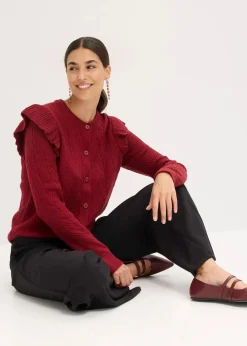Damen bonprix Pullover & Strickjacken|Strickmode|Ajour-Strickjacke aus Baumwolle