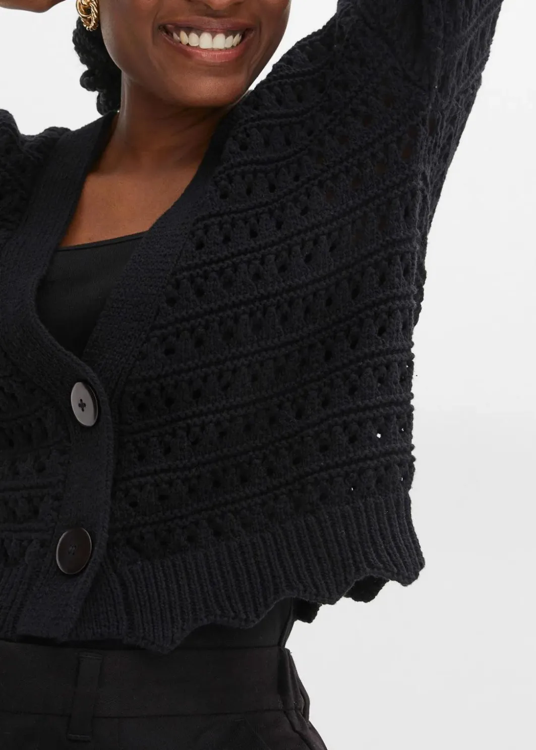 Hot Ajour-Strickjacke aus reiner Baumwolle Damen Pullover & Strickjacken|Strickmode