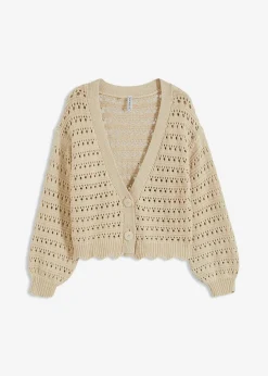 Online Ajour-Strickjacke aus reiner Baumwolle Damen Strickmode|Pullover & Strickjacken