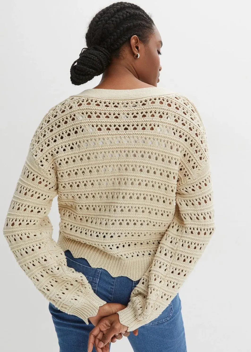 Online Ajour-Strickjacke aus reiner Baumwolle Damen Strickmode|Pullover & Strickjacken