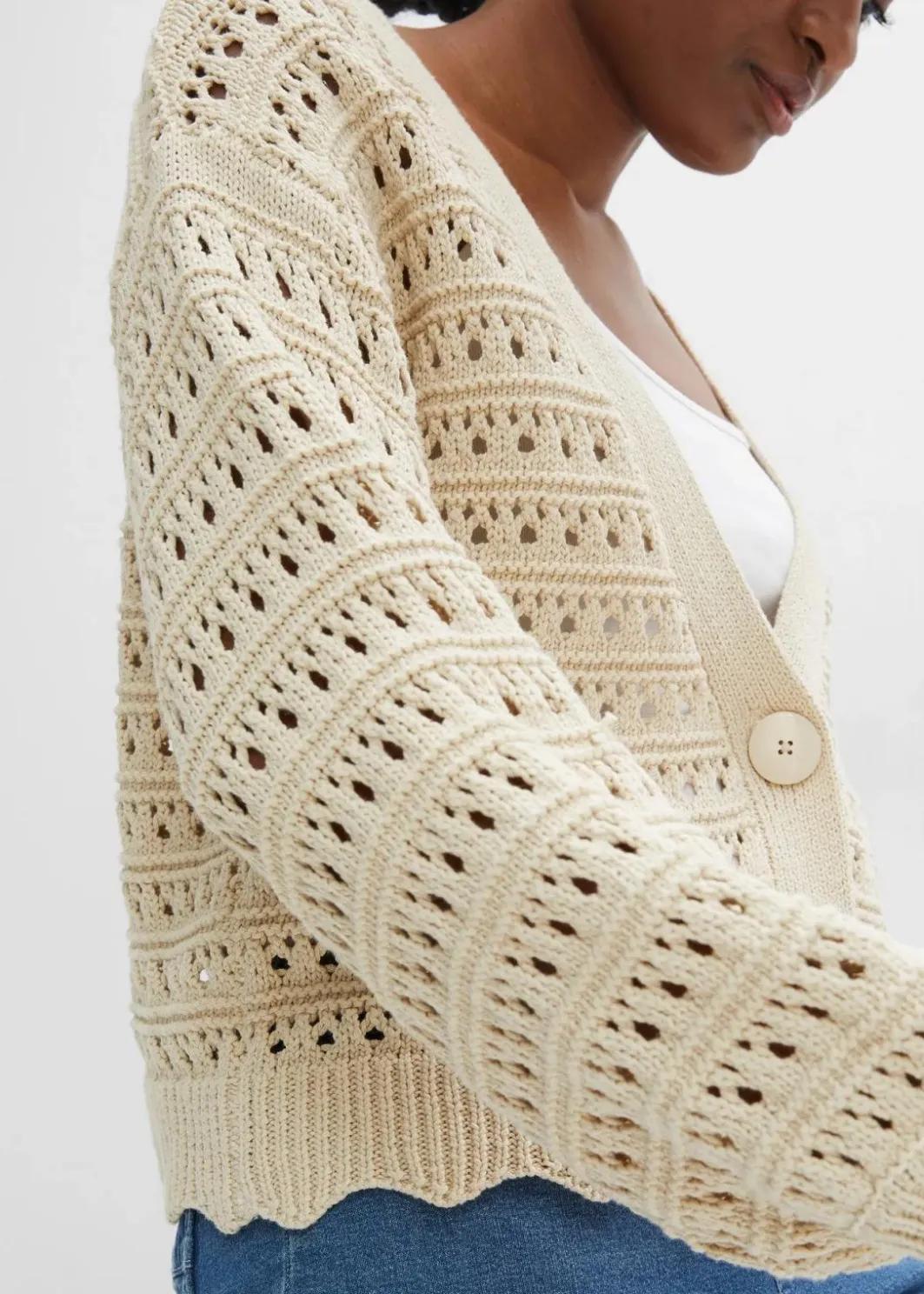 Online Ajour-Strickjacke aus reiner Baumwolle Damen Strickmode|Pullover & Strickjacken
