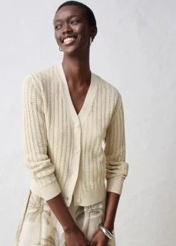 Ajour-Strickjacke mit Leinenanteil Damen Bekleidung·Umstandsmode|Premium