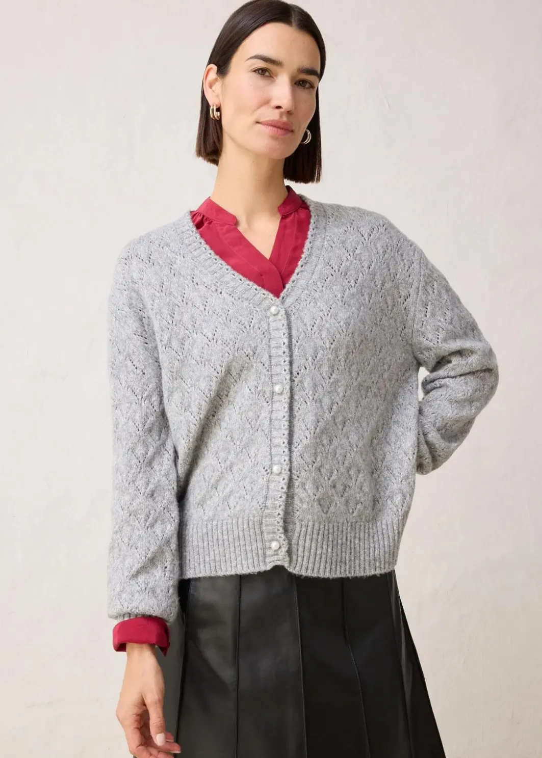 Damen bonprix Bekleidung·Umstandsmode|Bekleidung·Jeans|Ajour-Strickjacke mit Wolle