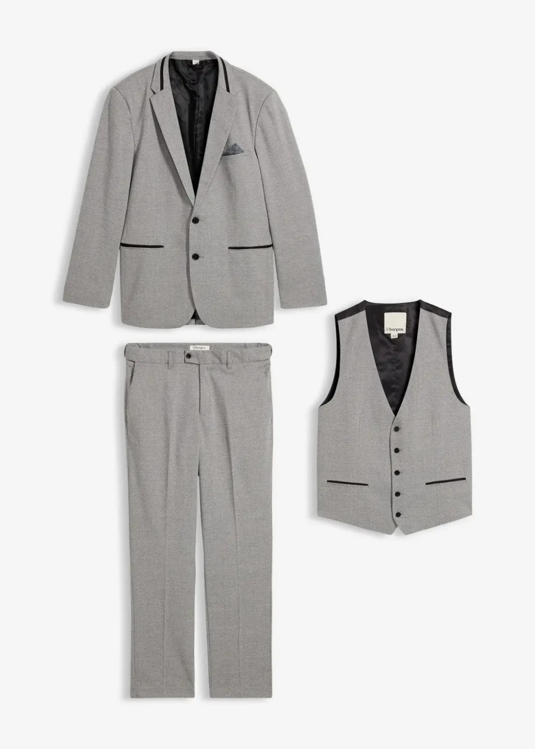 Herren bonprix Große Größen|Anzüge & Sakkos|Anzug mit Weste (3-tlg.Set), Regular Fit