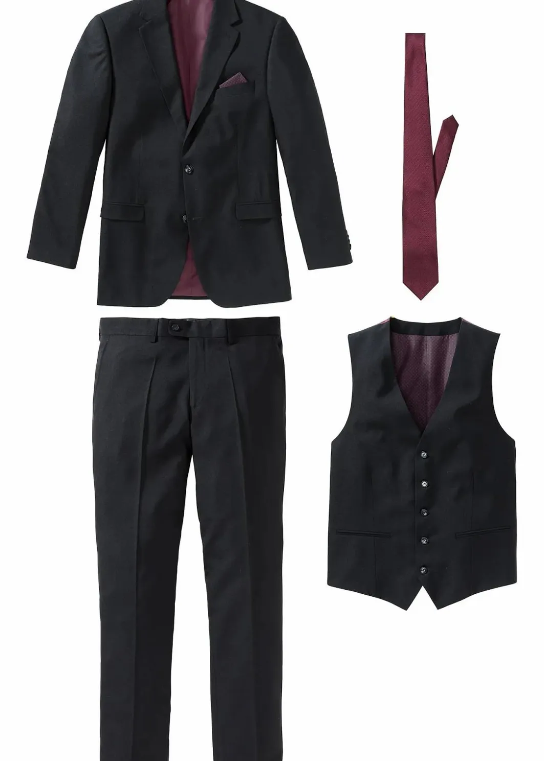 Herren bonprix Große Größen|Anzüge & Sakkos|Anzug mit Weste und Krawatte (4-tlg. Set), Regular Fit