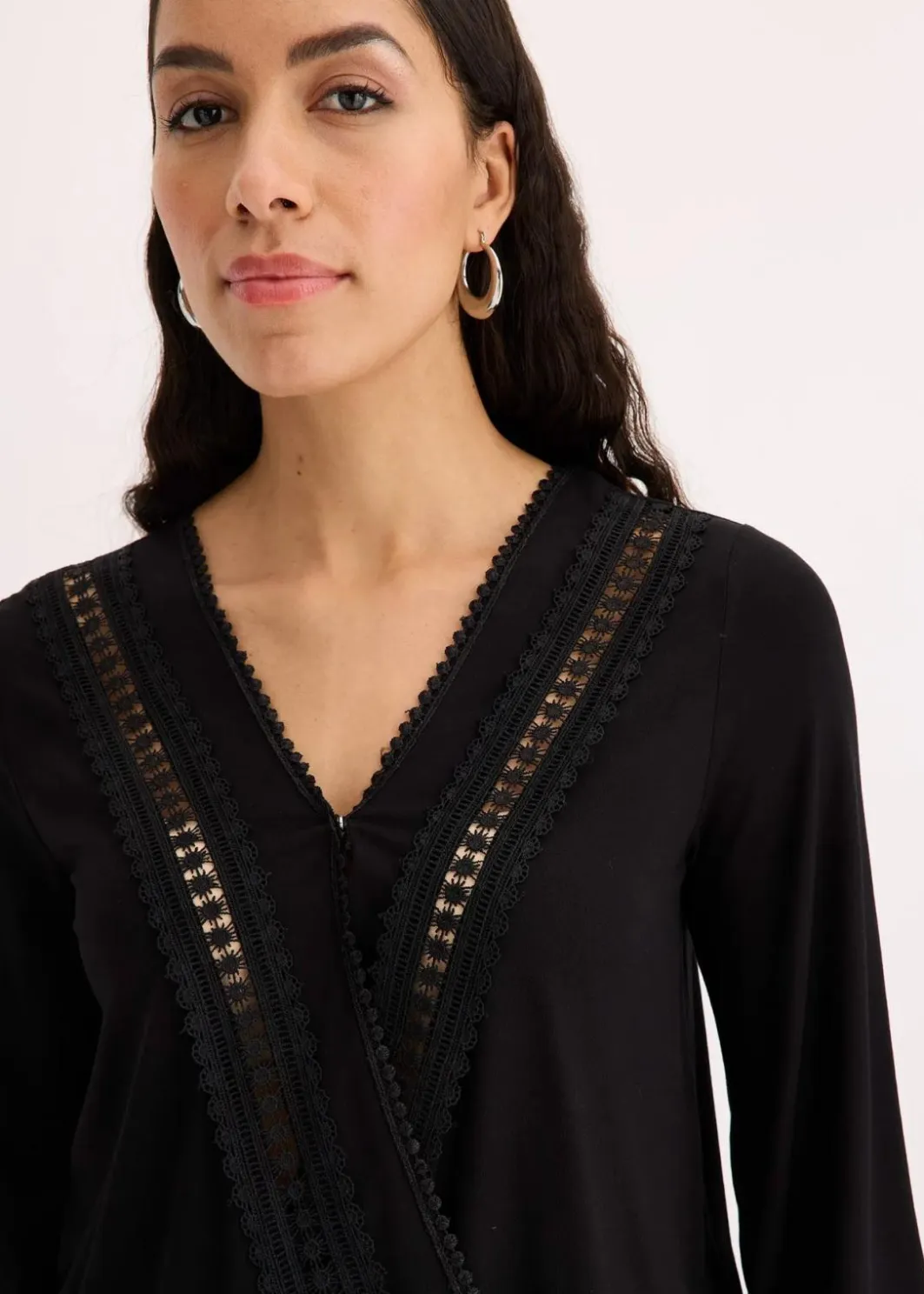 Clearance 3/4-Arm Shirt mit Spitze in Wickeloptik Damen Shirts & Tops