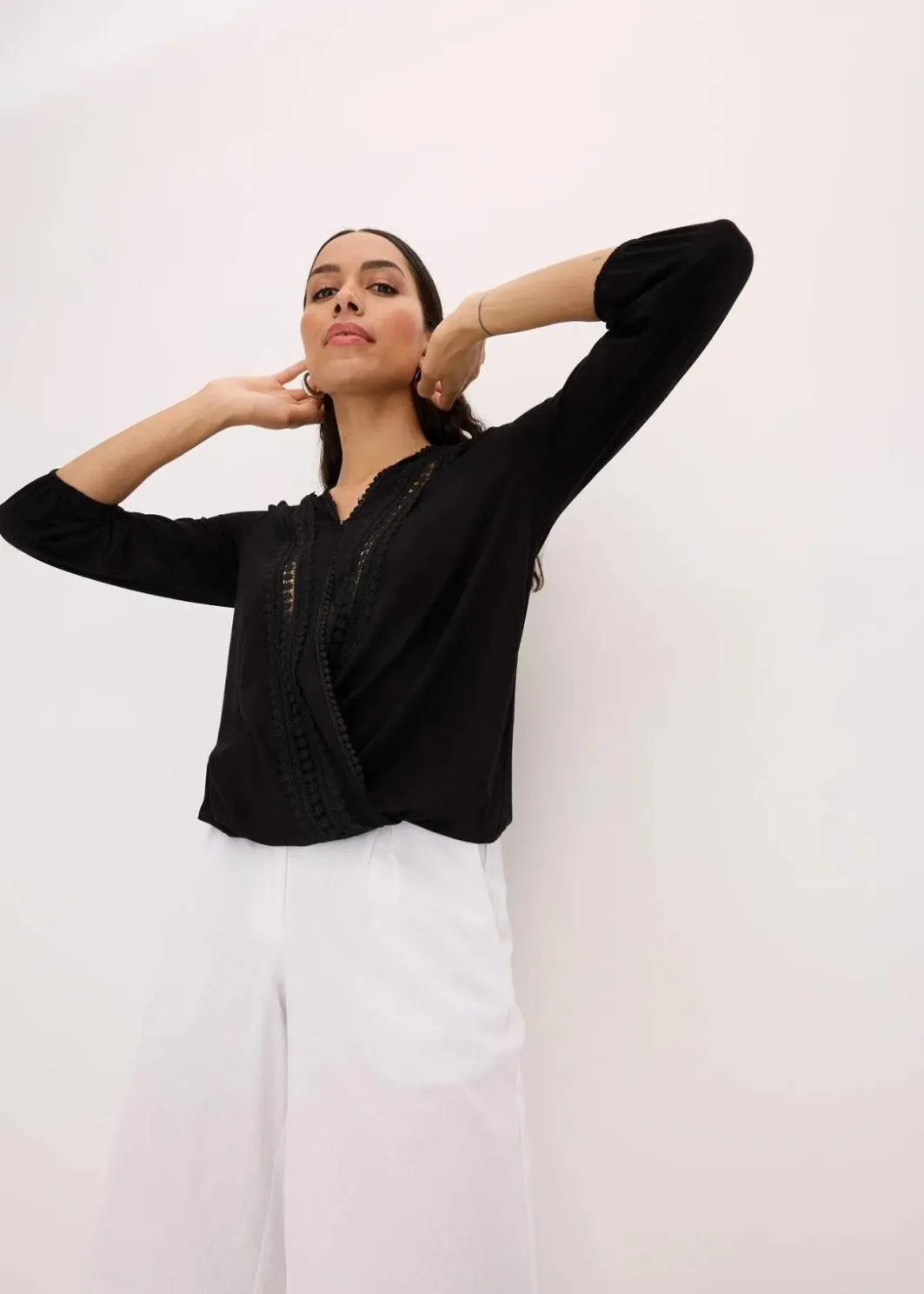 Clearance 3/4-Arm Shirt mit Spitze in Wickeloptik Damen Shirts & Tops