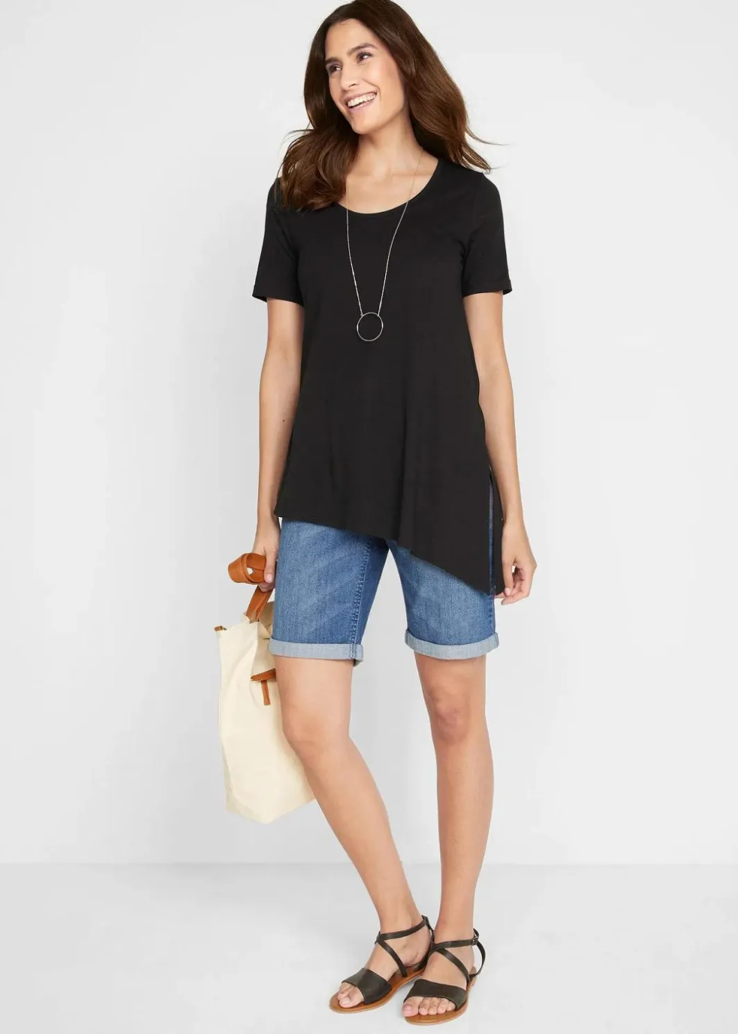 Asymetrisches Longshirt aus Baumwoll-Viskose-Mischung Damen Shirts & Tops