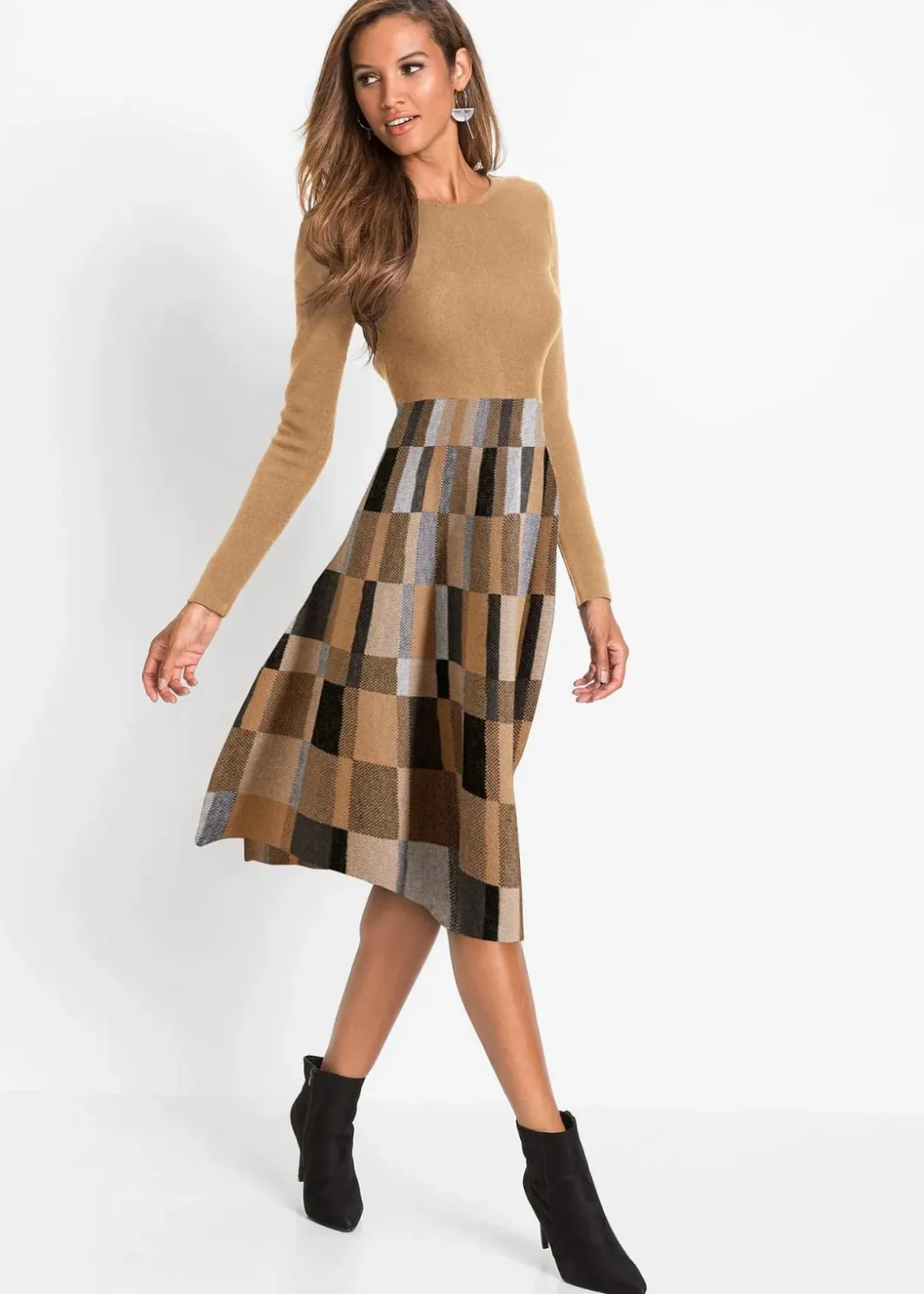 Damen bonprix Bekleidung·Umstandsmode|Strickmode|Ausgestelltes Jacquard-Strickkleid