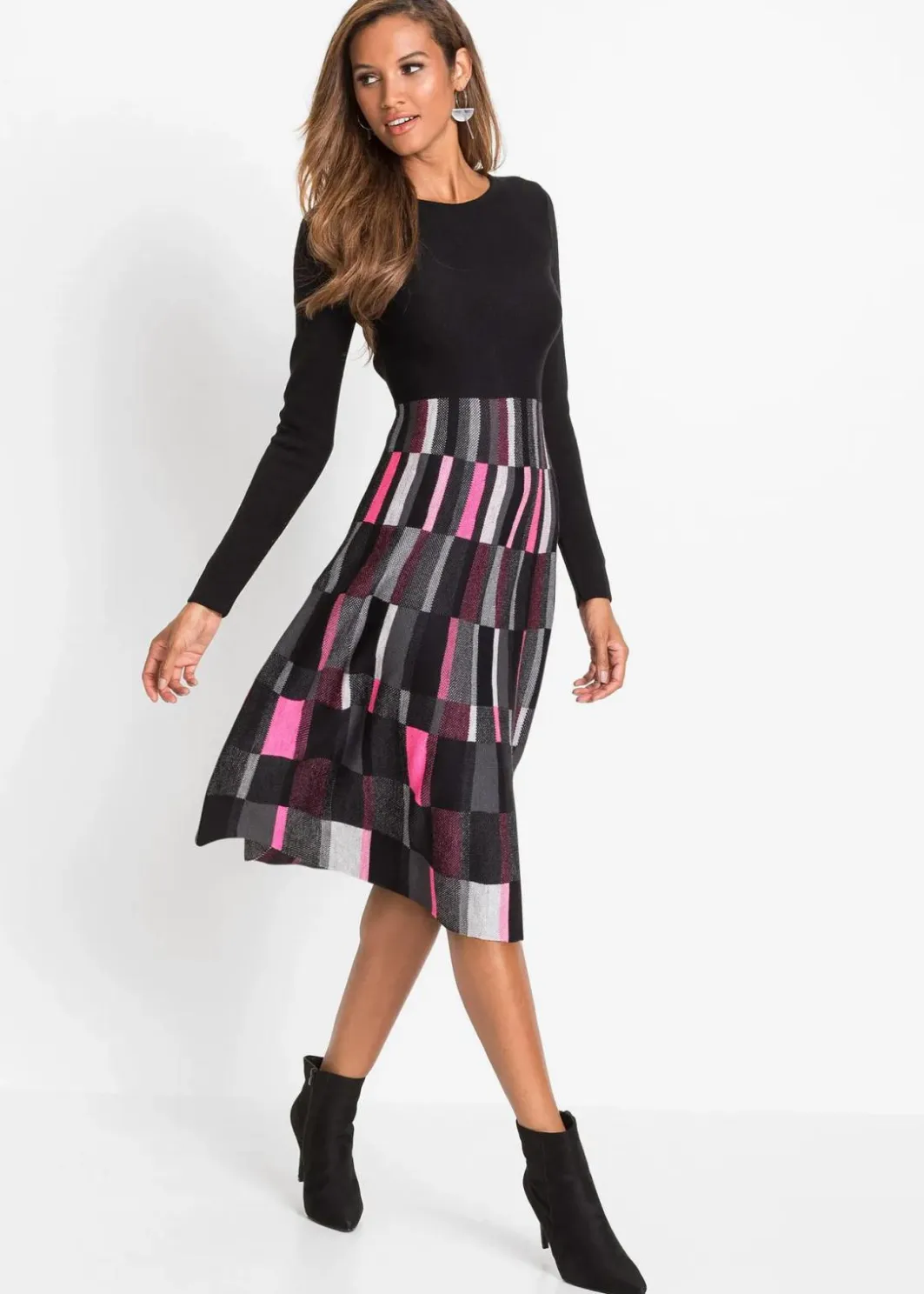 Clearance Ausgestelltes Jacquard-Strickkleid Damen Bekleidung·Umstandsmode|Strickmode