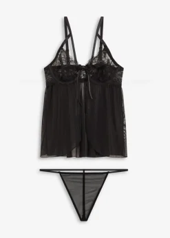 Damen bonprix Große Cups D-H|Nachtwäsche|Babydoll + String (2-tlg.Set)