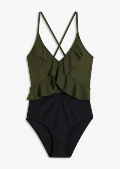 Damen bonprix Nachhaltigere Materialien|Badeanzüge|Badeanzug mit Cut-Out und Volants