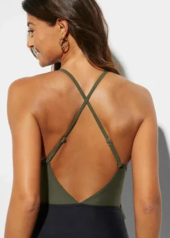 Damen bonprix Nachhaltigere Materialien|Badeanzüge|Badeanzug mit Cut-Out und Volants