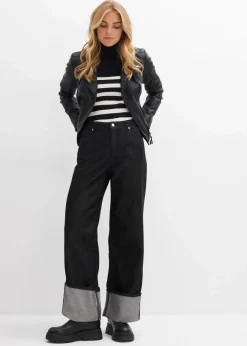 Damen bonprix Kurzgrößen|Bekleidung·Shirts & Tops|Baggy-Jeans Mid Waist