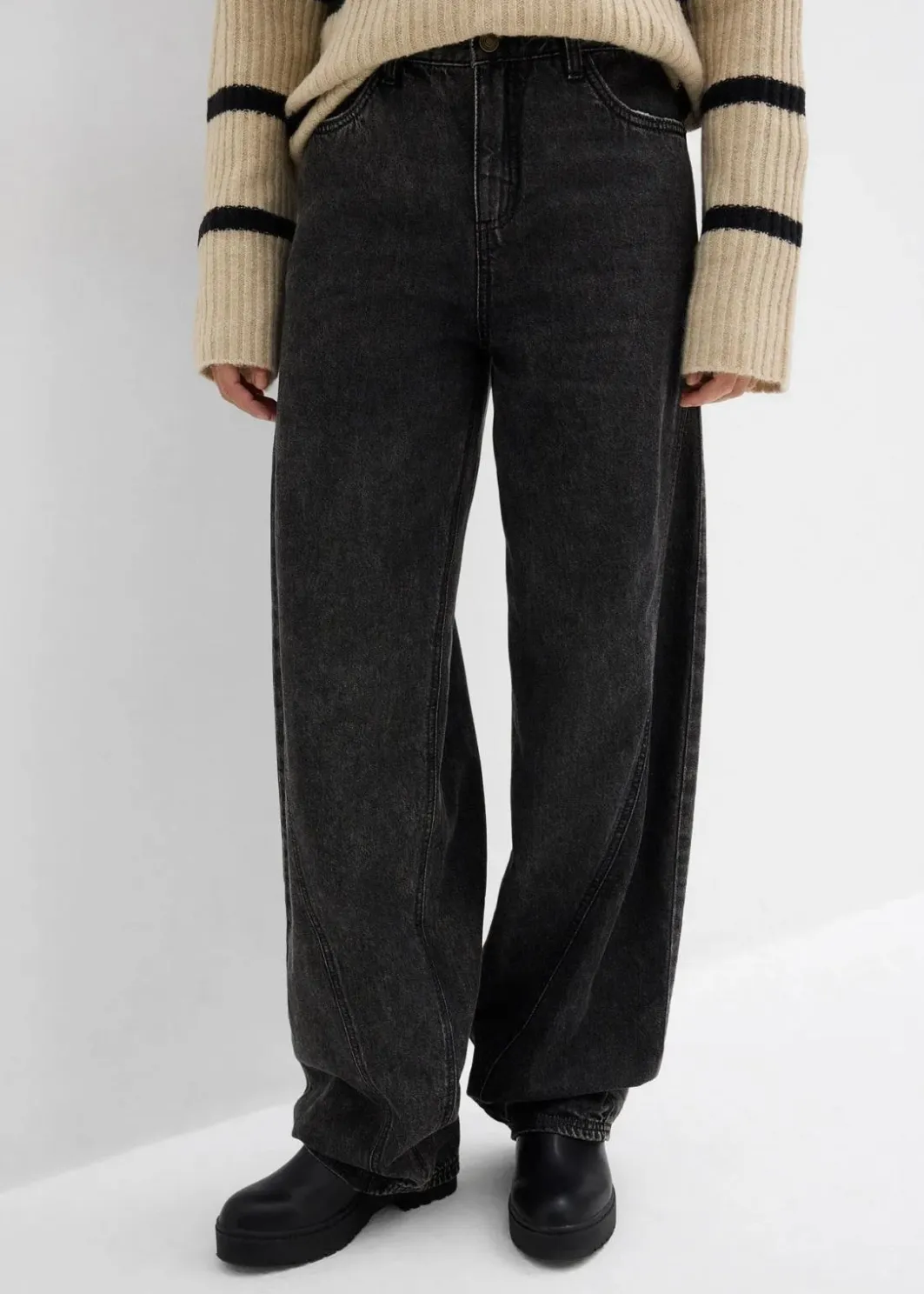 Damen bonprix Jeans|Kurzgrößen|Balloon-Jeans, Mid Waist