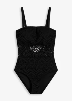 Damen bonprix Nachhaltigere Materialien|Badeanzüge|Bandeau-Badeanzug mit Spitze
