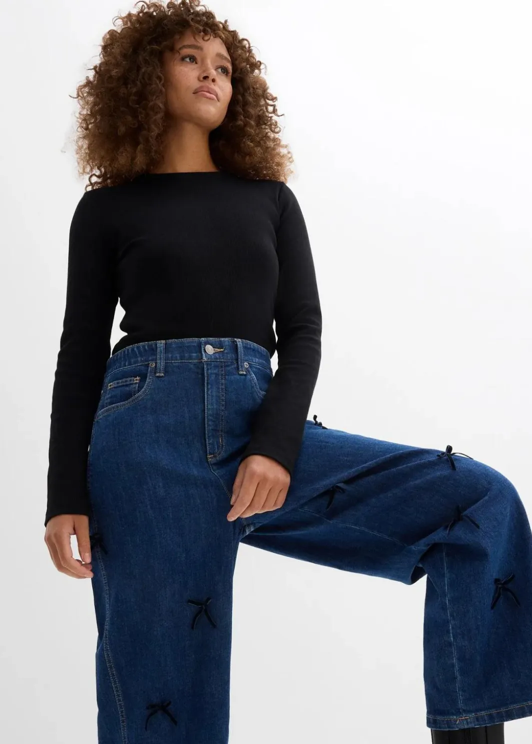 Damen bonprix Bekleidung·Shirts & Tops|Jeans|Barrel-Jeans High Waist, Bequembund