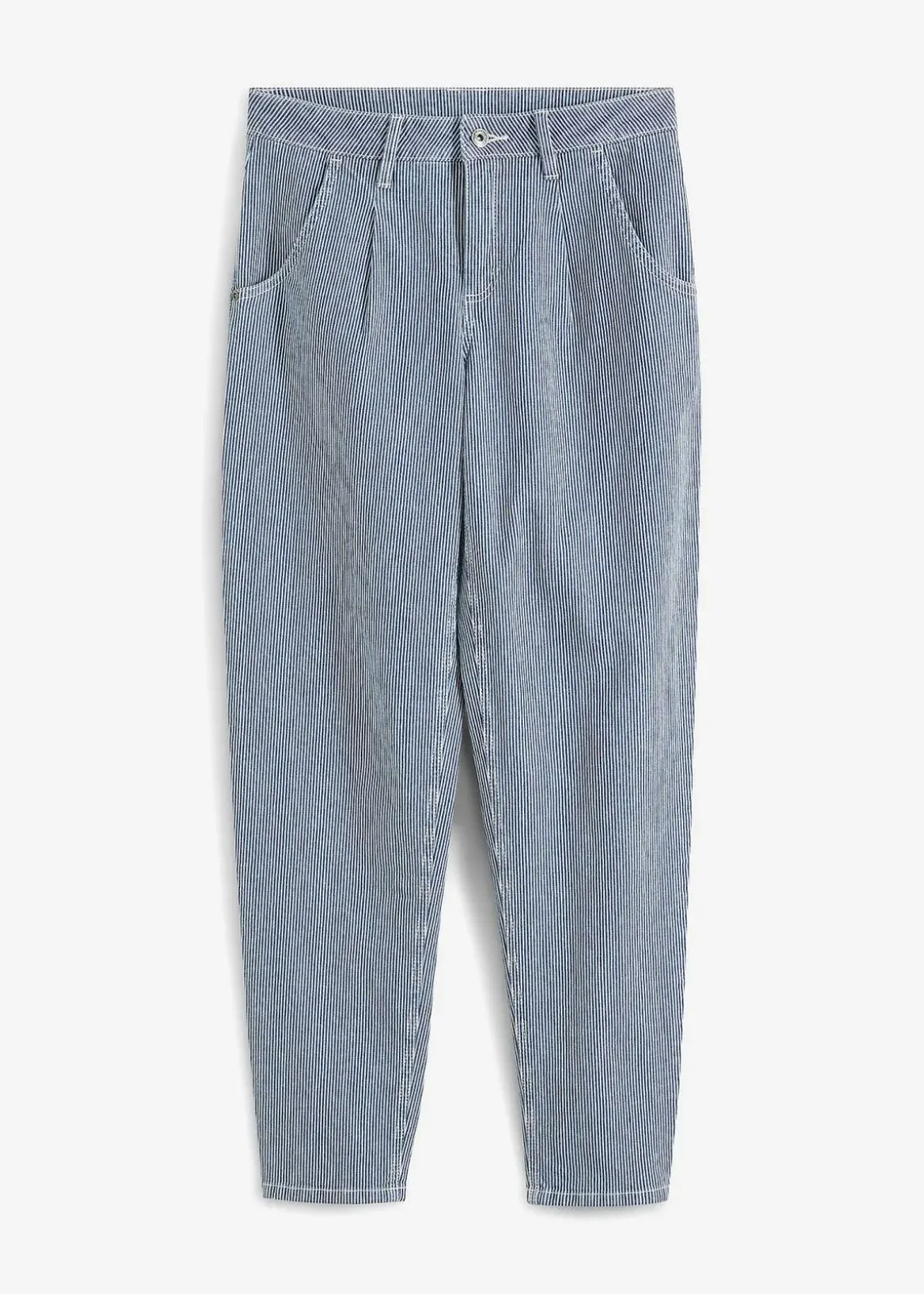 Damen bonprix Bekleidung·Shirts & Tops|Jeans|Barrel-Jeans, Mid Waist, gestreift