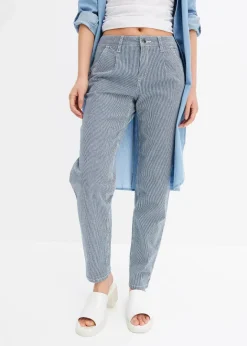 Damen bonprix Bekleidung·Shirts & Tops|Jeans|Barrel-Jeans, Mid Waist, gestreift