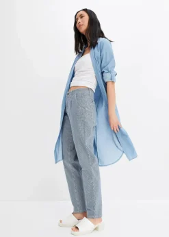 Damen bonprix Bekleidung·Shirts & Tops|Jeans|Barrel-Jeans, Mid Waist, gestreift
