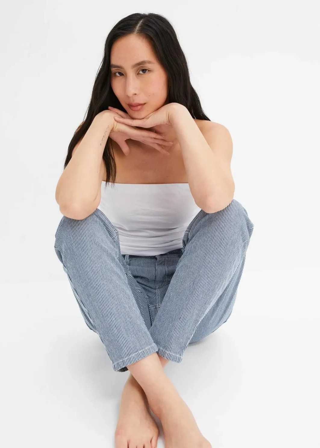 Damen bonprix Bekleidung·Shirts & Tops|Jeans|Barrel-Jeans, Mid Waist, gestreift