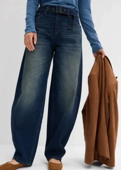 Best Barrel-Jeans Mid Waist mit Gürtel Damen Jeans|Kurzgrößen