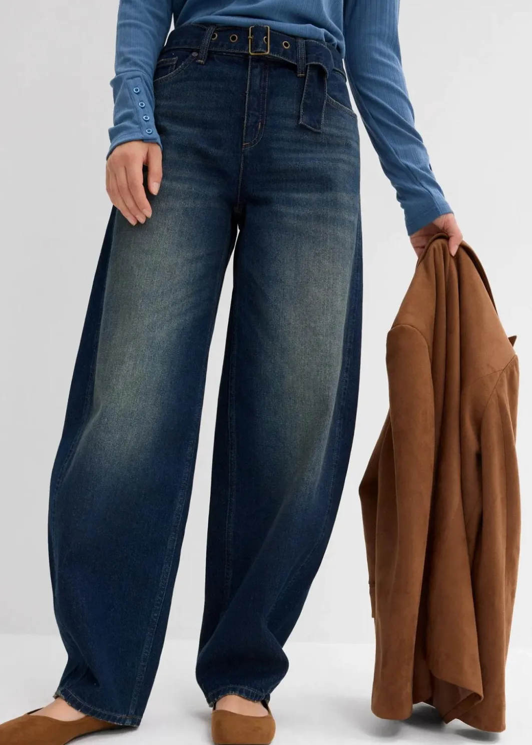 Best Barrel-Jeans Mid Waist mit Gürtel Damen Jeans|Kurzgrößen