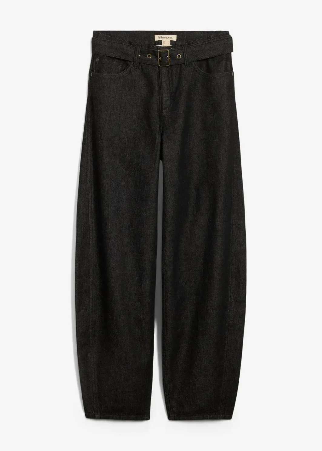Damen bonprix Kurzgrößen|Bekleidung·Shirts & Tops|Barrel-Jeans Mid Waist mit Gürtel