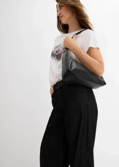 Damen bonprix Kurzgrößen|Bekleidung·Shirts & Tops|Barrel-Jeans Mid Waist mit Gürtel