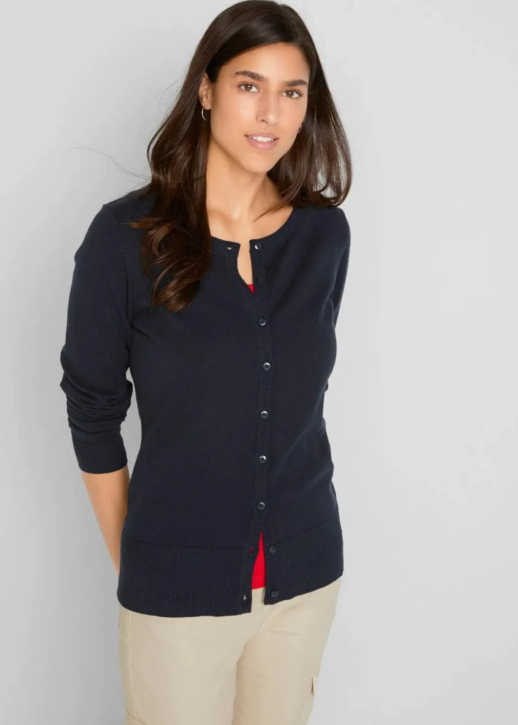 Damen bonprix Pullover & Strickjacken|Basics|Basic Feinstrickjacke mit recycelter Baumwolle