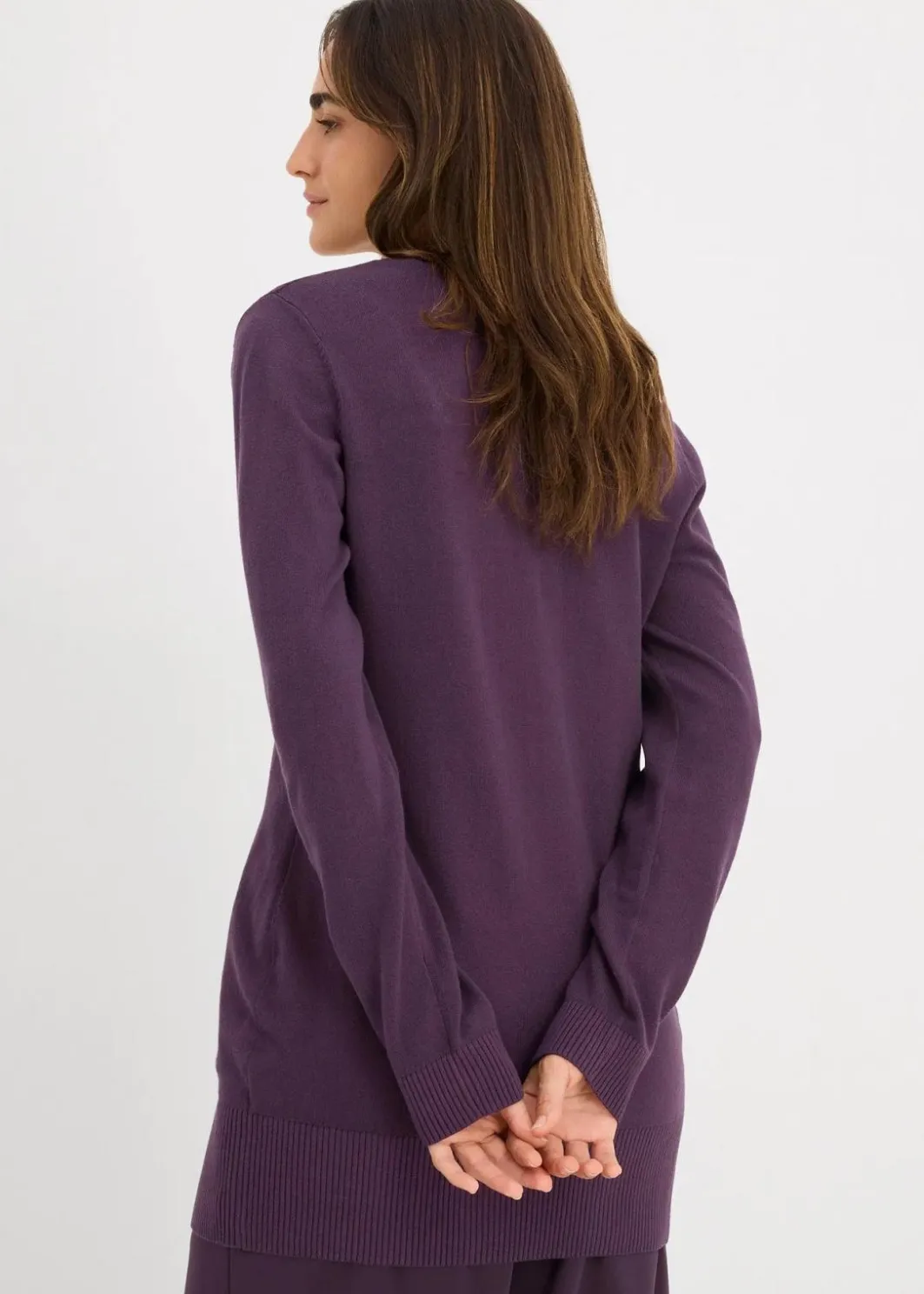 Discount Basic Longpullover mit V-Ausschnitt Damen Strickmode|Pullover & Strickjacken