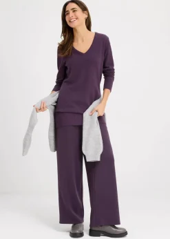 Discount Basic Longpullover mit V-Ausschnitt Damen Strickmode|Pullover & Strickjacken
